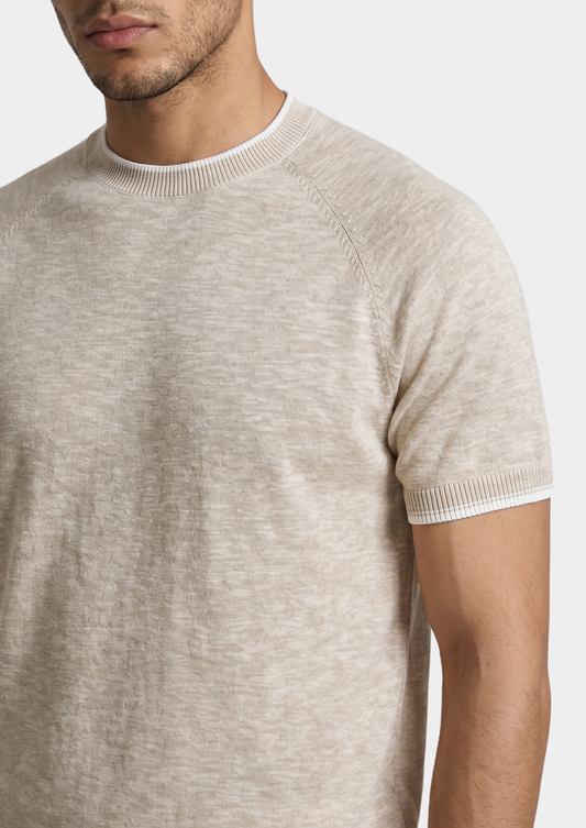 Capri Beige Linen Contrast T-Shirt, view 2