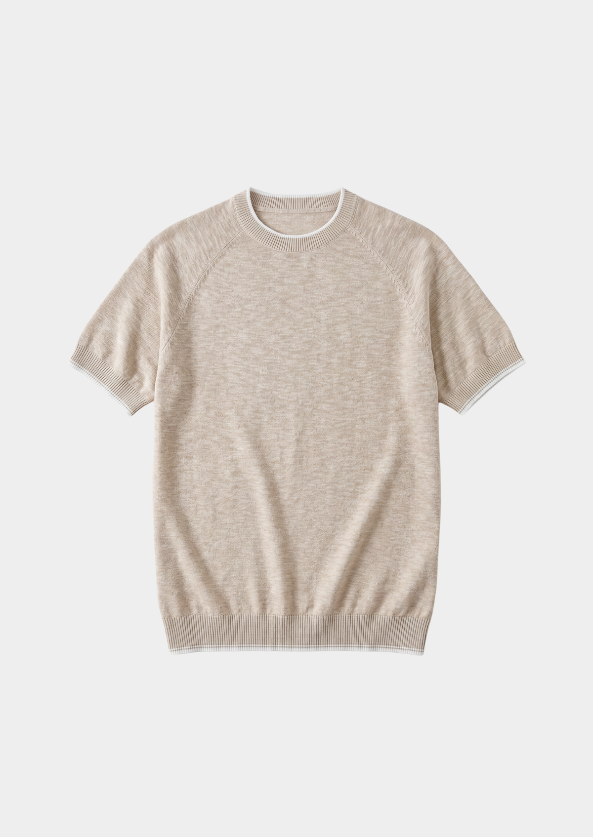 Capri Beige Linen Contrast T-Shirt, view 4