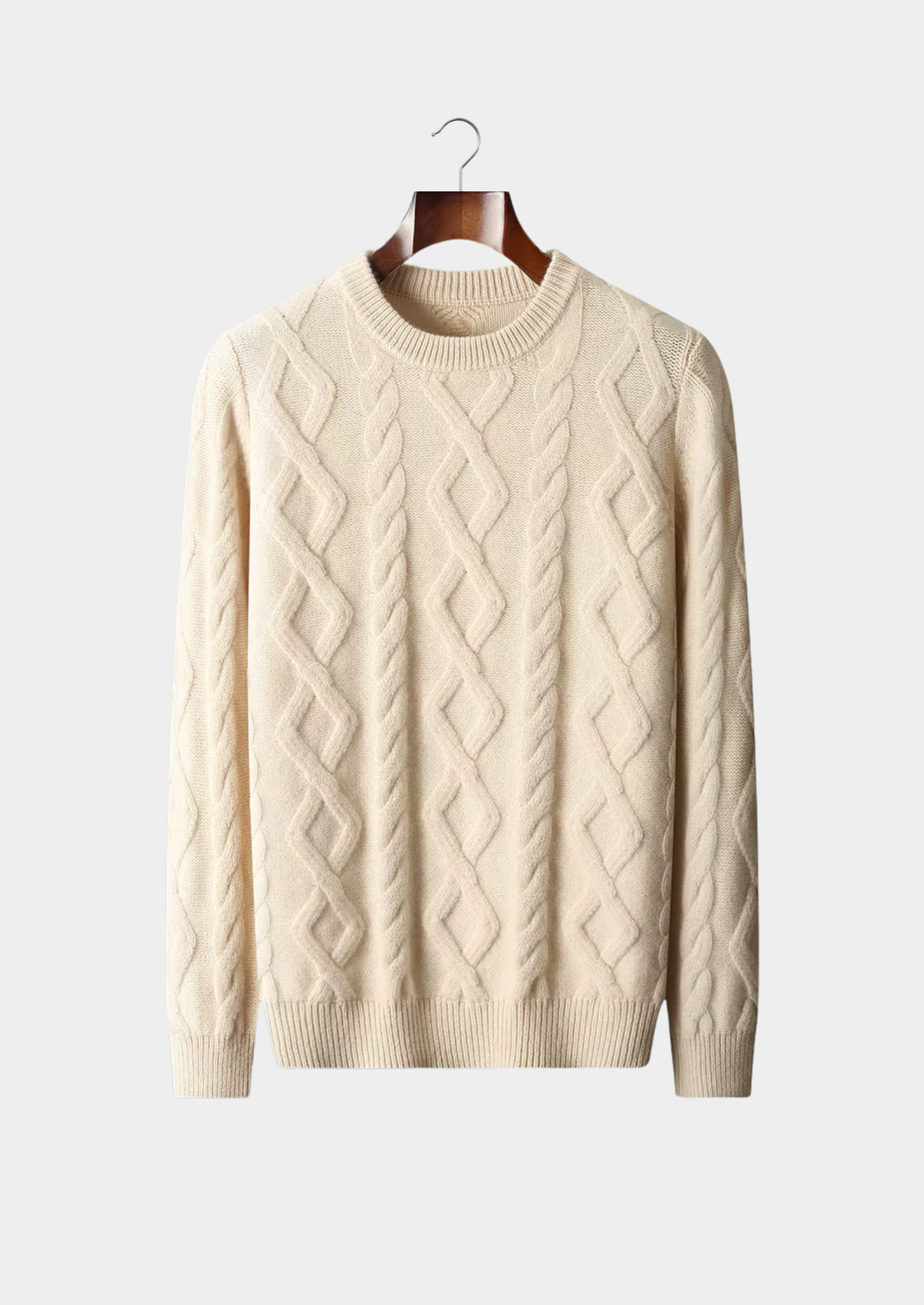 Pure Extra-Fine Merino Wool Traiano Cable Crewneck, view 4