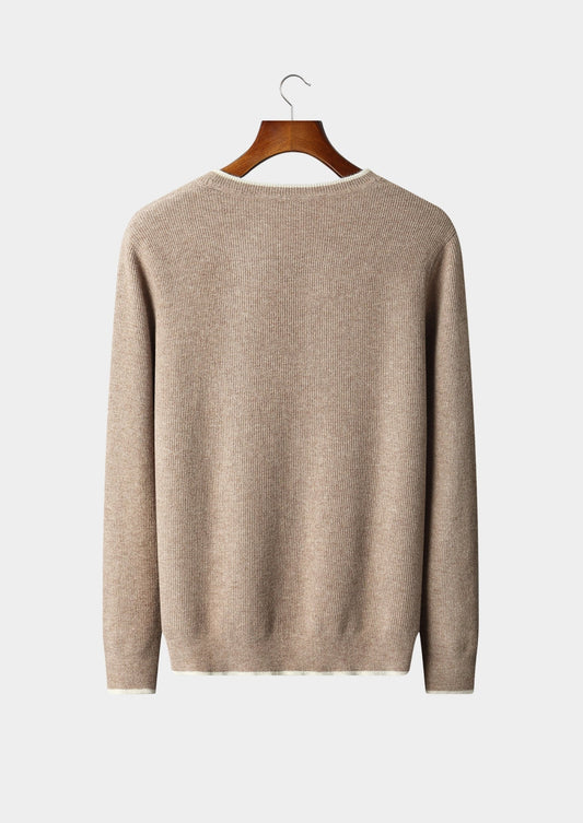 Pure Extra-Fine Merino Wool Contrast Crewneck, view 2