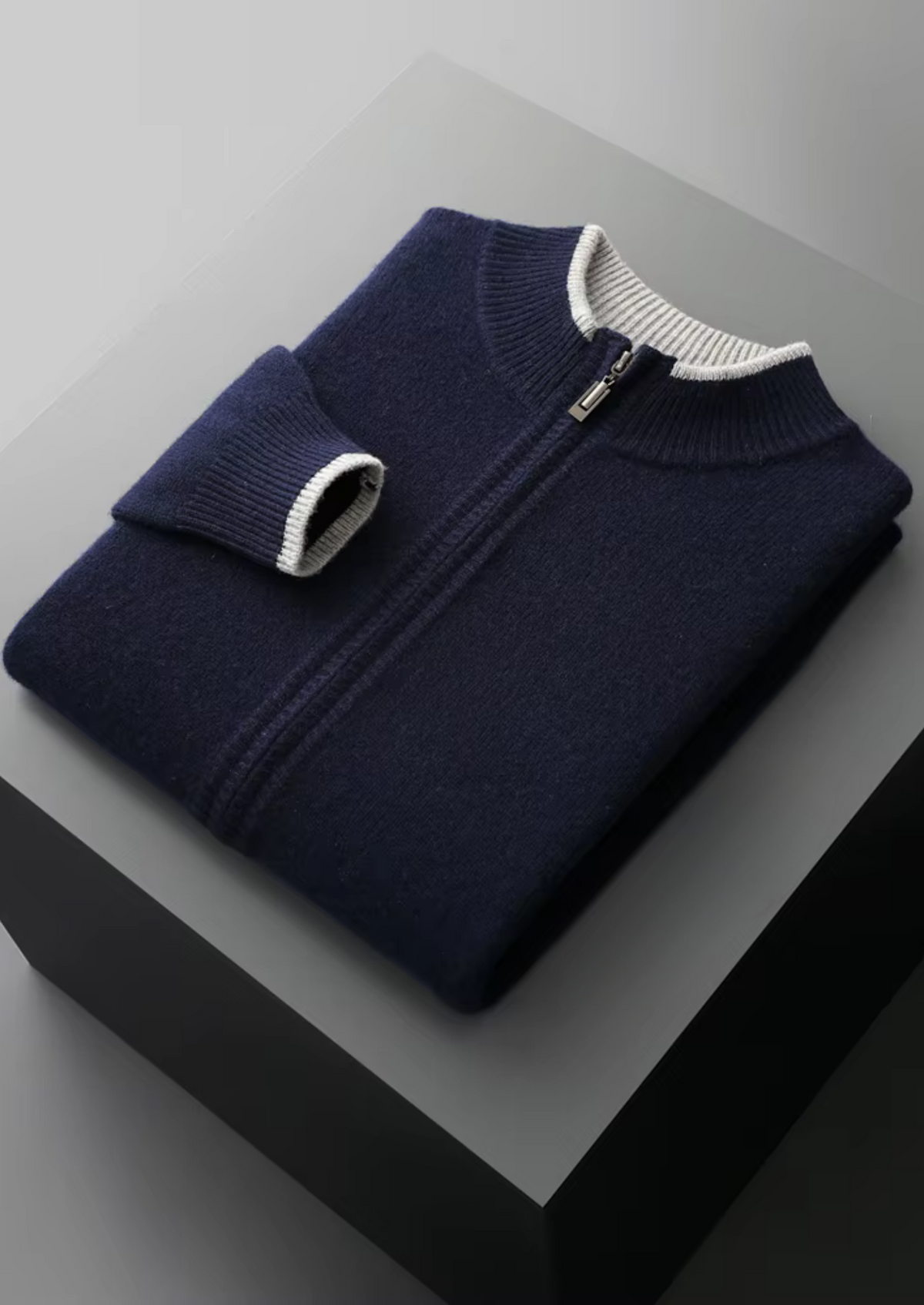 Pure Extra-Fine Merino Wool Two-Tone Zip Cardigan, view 18