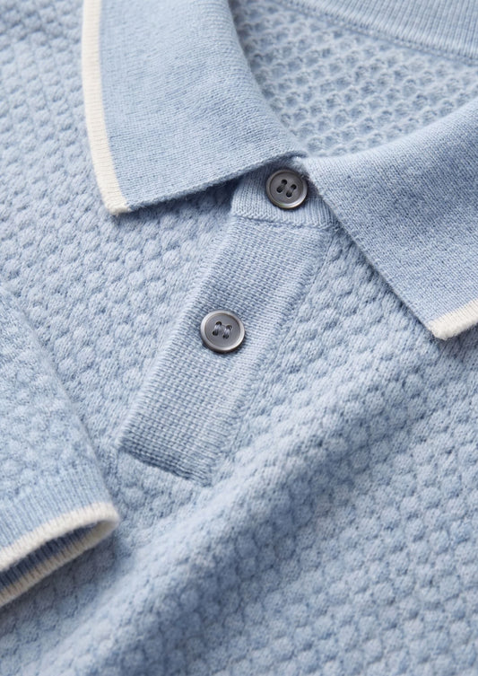 Premium Cashmere Light Blue Two-Tone Polo, view 2