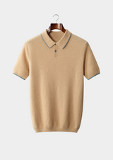 Polo premium bicolore en cachemire moutarde