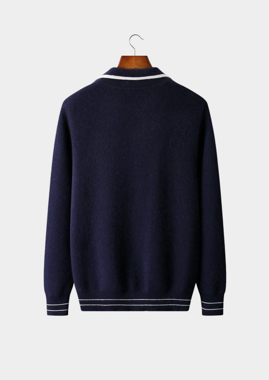 Pure Extra-Fine Merino Wool Two-Tone Polo Cardigan, view 2