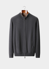 Cardigan double zip en pur cachemire gris foncé