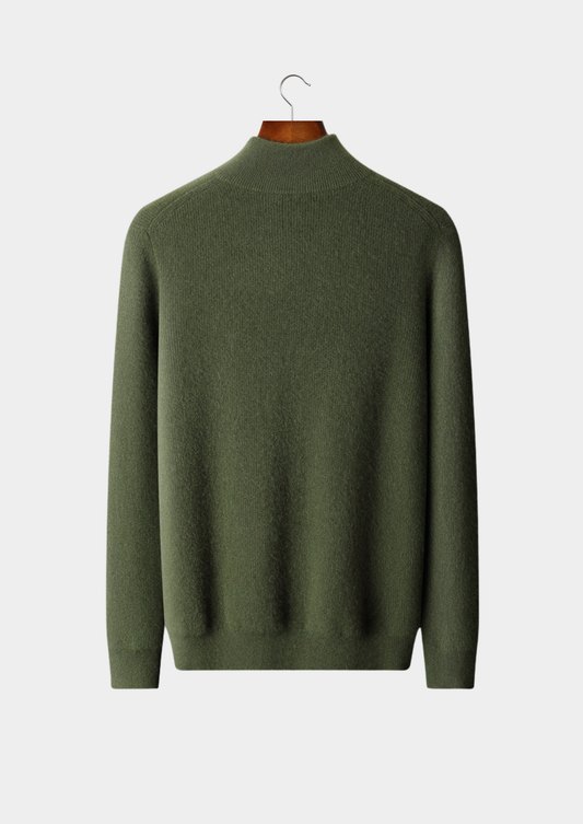 Pure Cashmere Olive Ribbed Half Zip, view 2