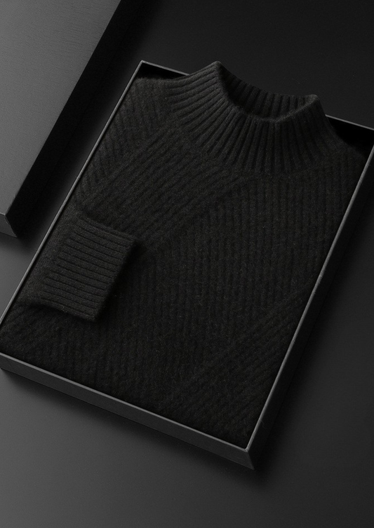 Pure Cashmere Black Patterned Mockneck, view 2