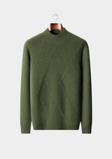 Pull col cheminée à motifs en pur cachemire olive
