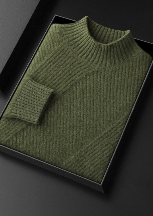 Pure Cashmere Olive Patterned Mockneck, view 2