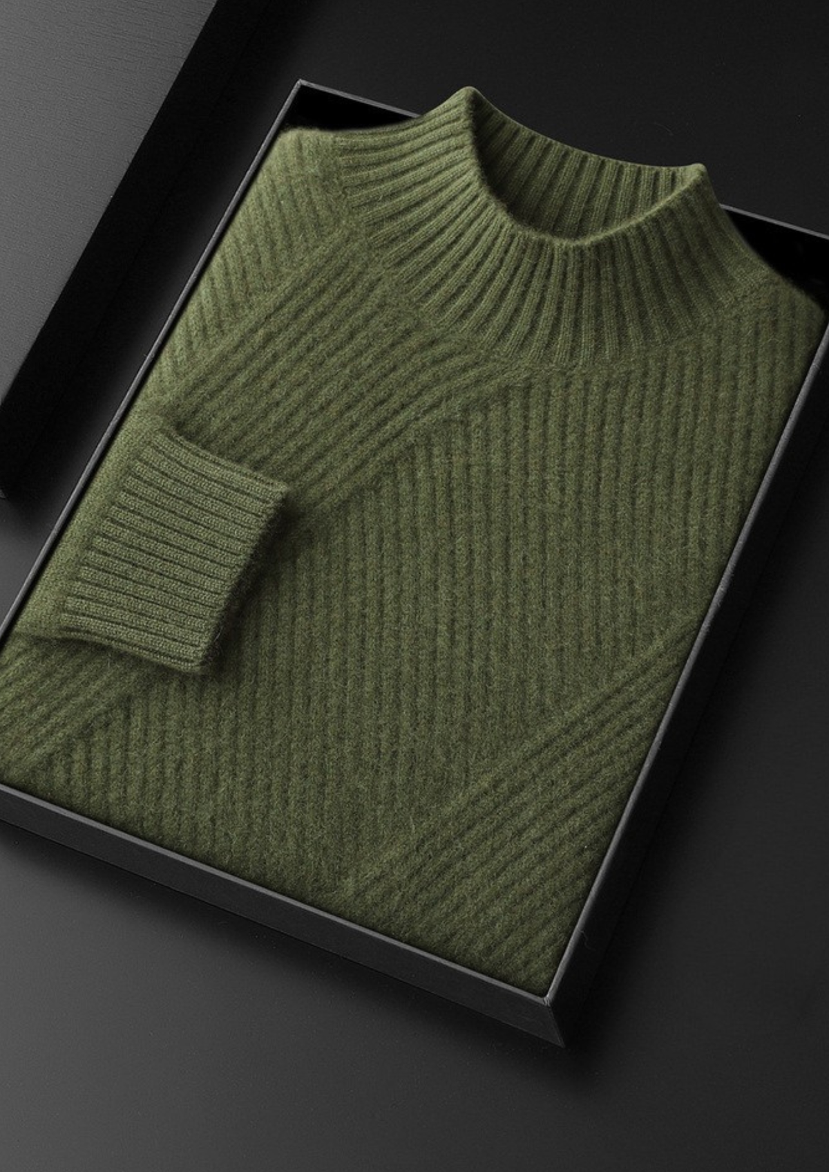 Pure Cashmere Olive Patterned Mockneck, view 2