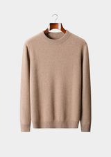 Pull col rond essentiel en pur cachemire beige