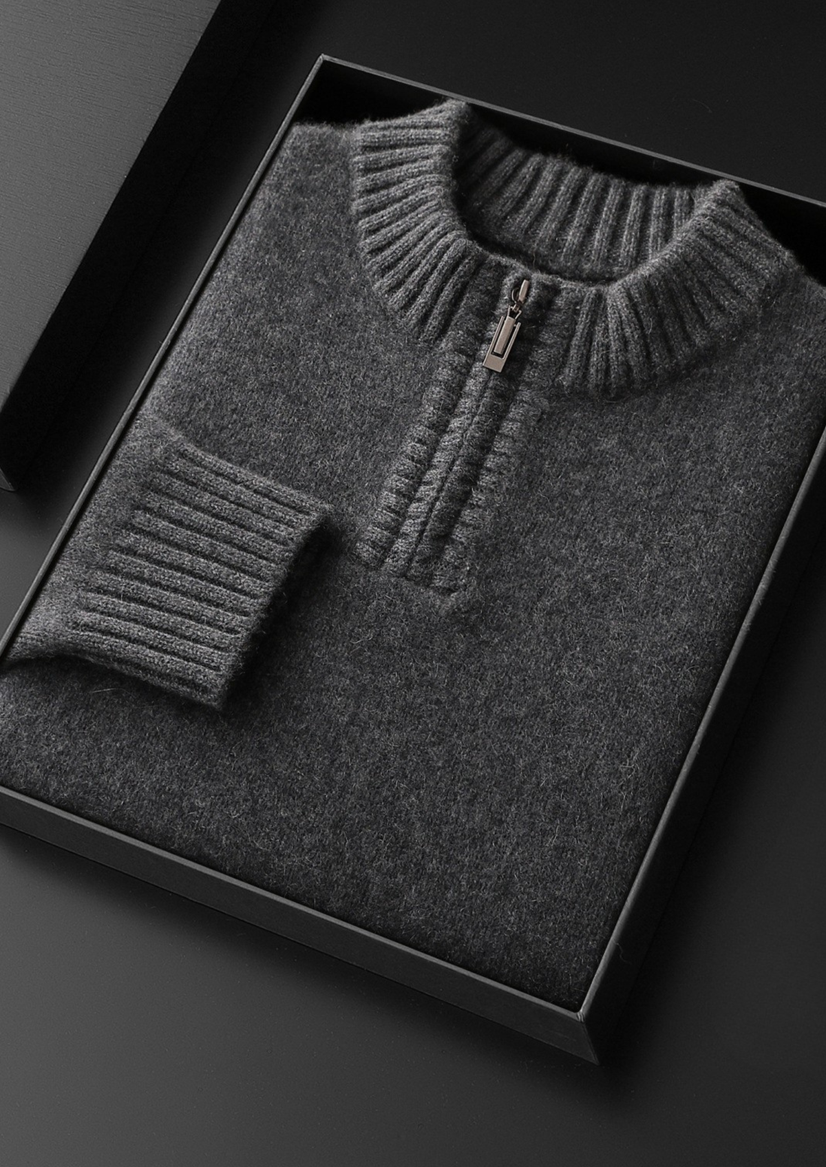 Pure Cashmere Dark Gray Half Zip Sweater, view 2