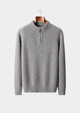 Pull demi-zip en pur cachemire gris clair