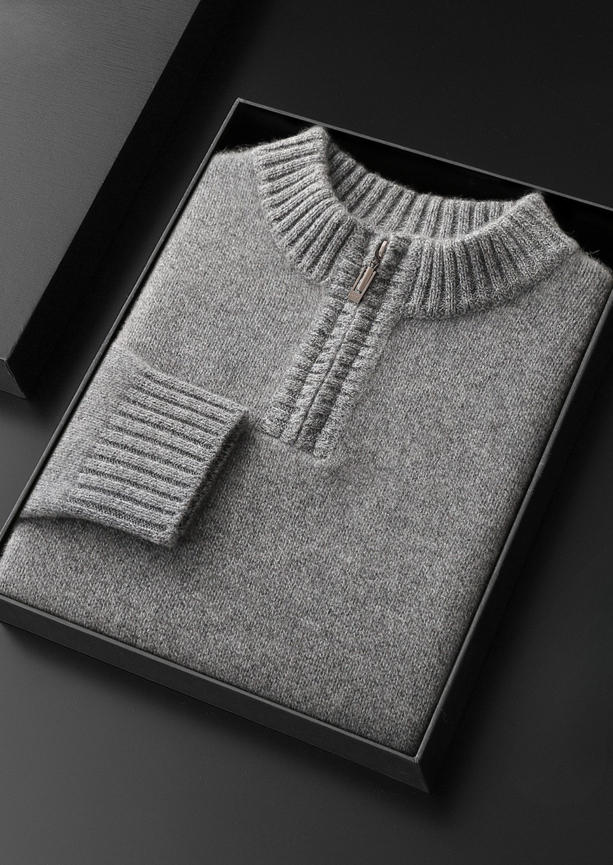 Pure Cashmere Light Gray Half Zip Sweater, view 2