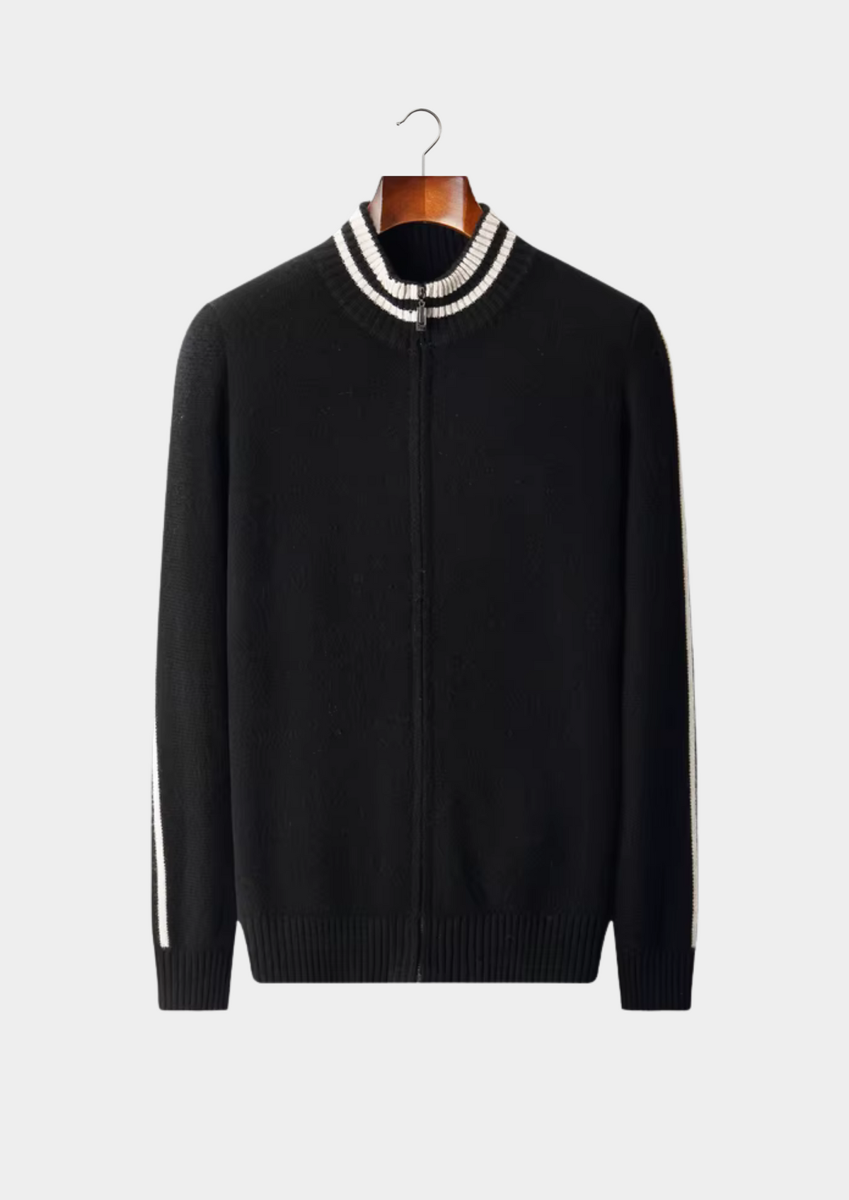 Pure Extra-Fine Merino Wool Two Tone Zip Cardigan, view 7