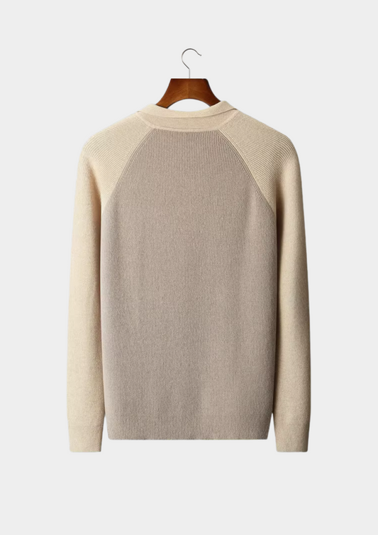 Pure Extra-Fine Merino Wool Two Tone Zipper Sweater Polo, view 2