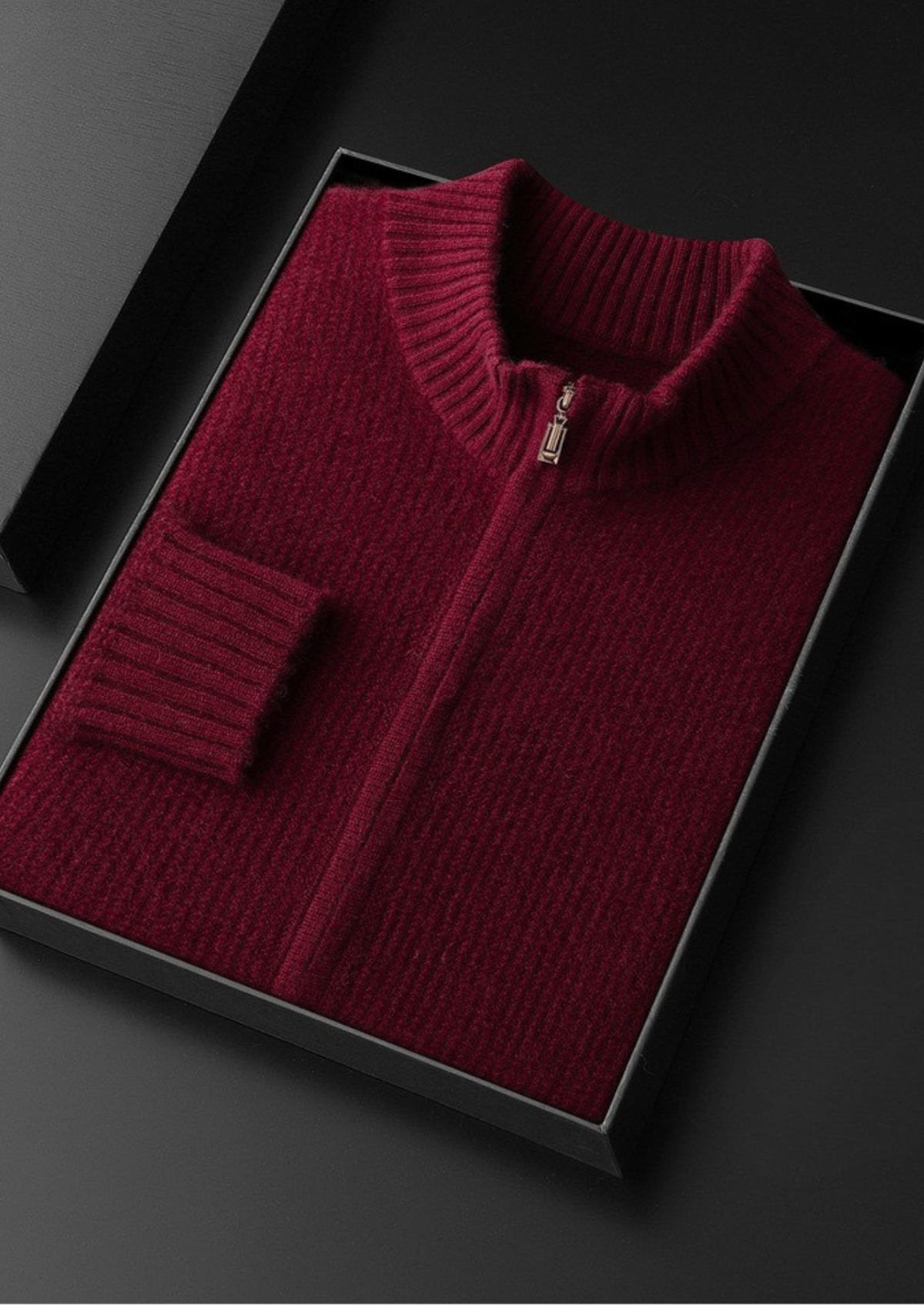 Pure Cashmere Burgundy Ribbed Zip Cardigan, view 2