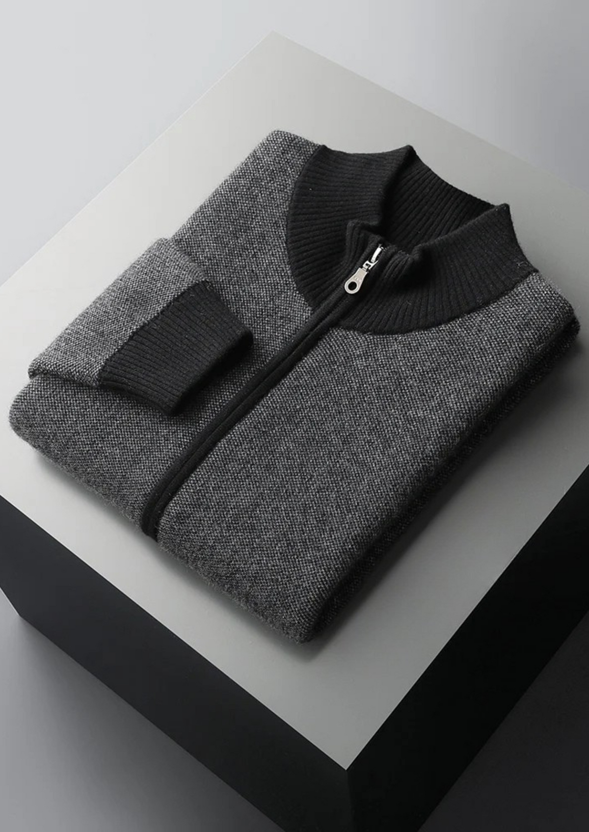 Premium Cashmere Jacquard Zip Cardigan, view 12