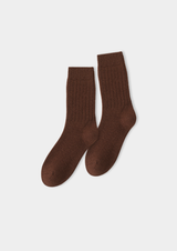 Chaussettes côtelées ultra-douces en laine mérinos café