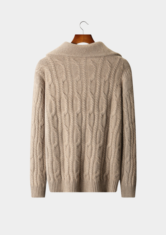 Pure Cashmere Beige Cable Half Zip Sweater, view 2