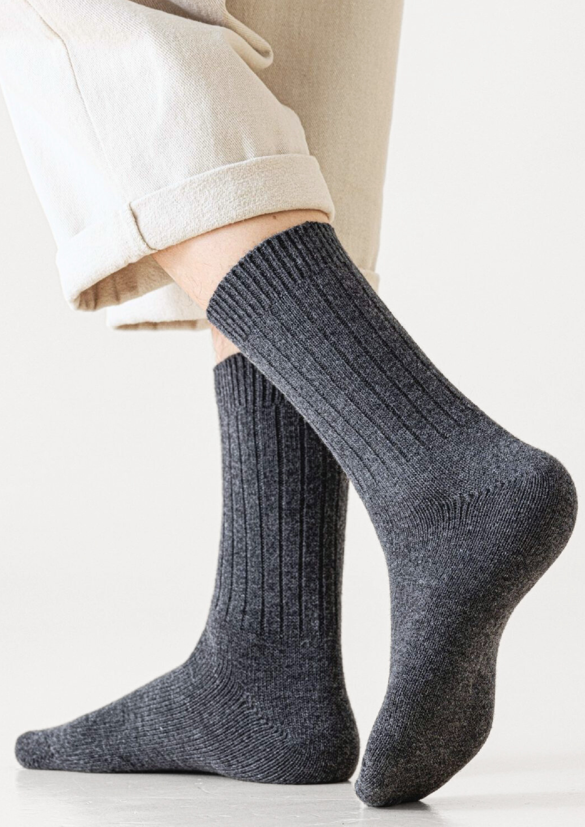 Black Ultra-Soft Ribbed Merino Wool Socks, view 5