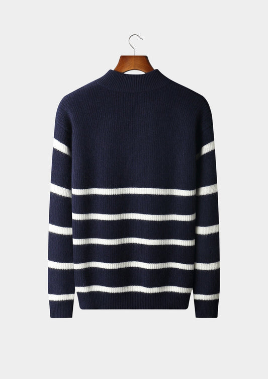 Pure Extra-Fine Merino Wool Striped Half-Zip Sweater, view 2