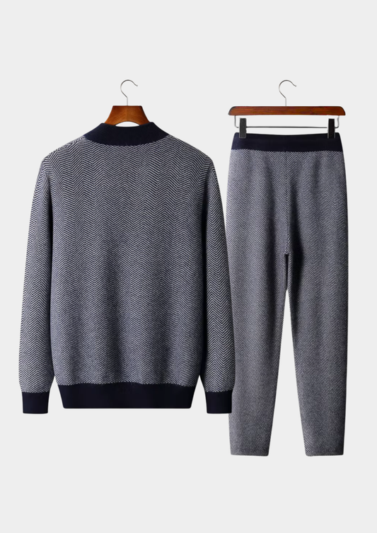 Pure Extra-Fine Merino Wool Navy Blue Herringbone Set, view 2