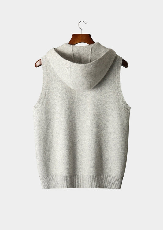 Pure Extra-Fine Merino Wool Hooded Zipper Vest, view 2