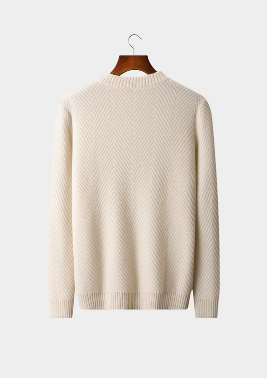Pure Cashmere Ivory Herringbone Crewneck, view 2