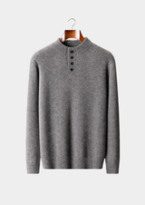 Pull boutonné en pur cachemire gris clair