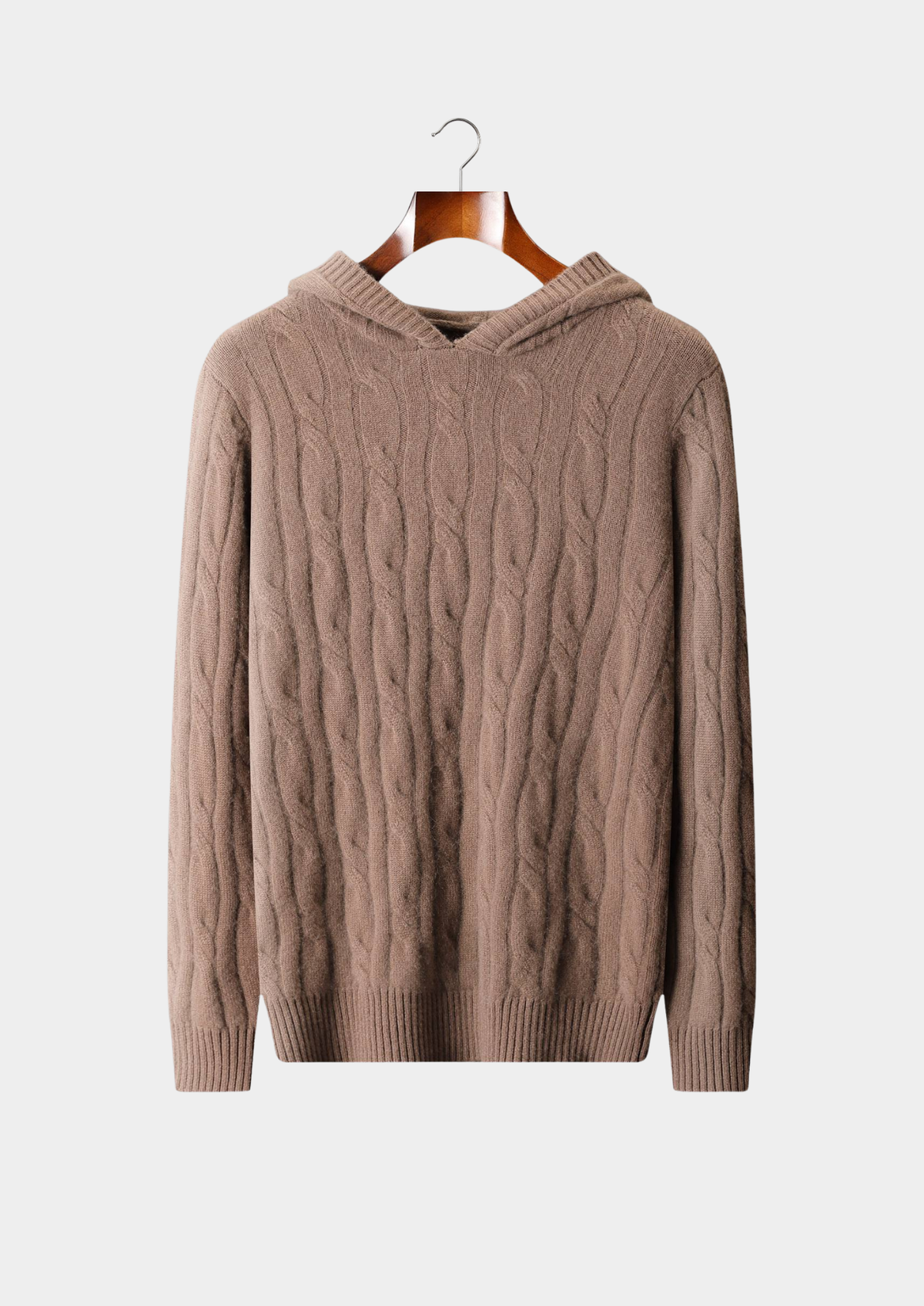 Pure Cashmere Beige Cable Knit Hoodie, view 1