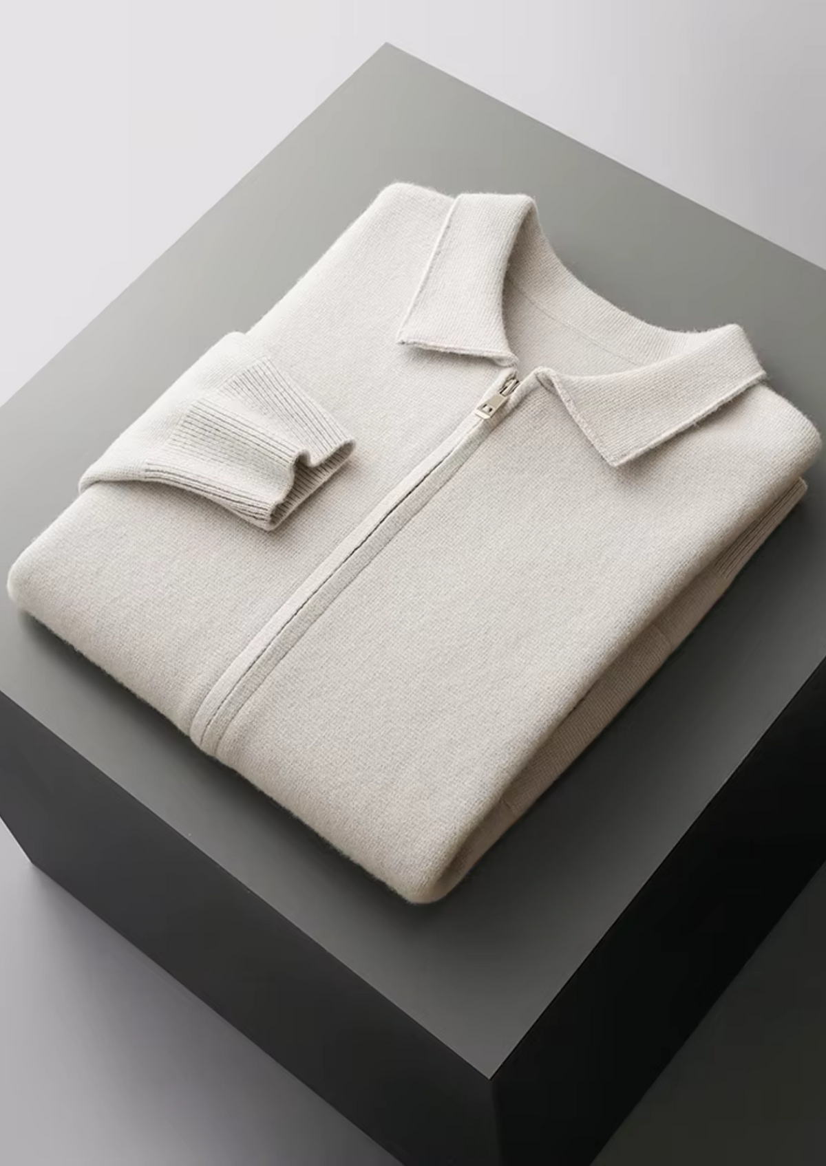 Pure Extra-Fine Merino Wool Zip Polo Cardigan, view 15