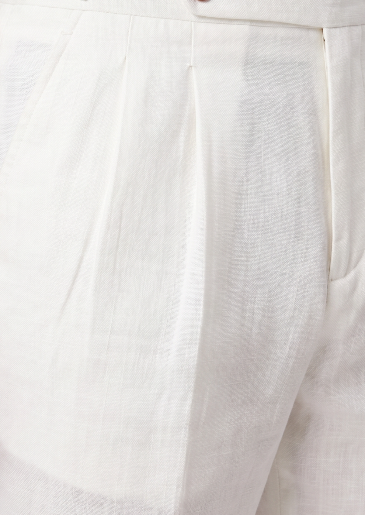 White Pleated Linen Positano Shorts, view 3