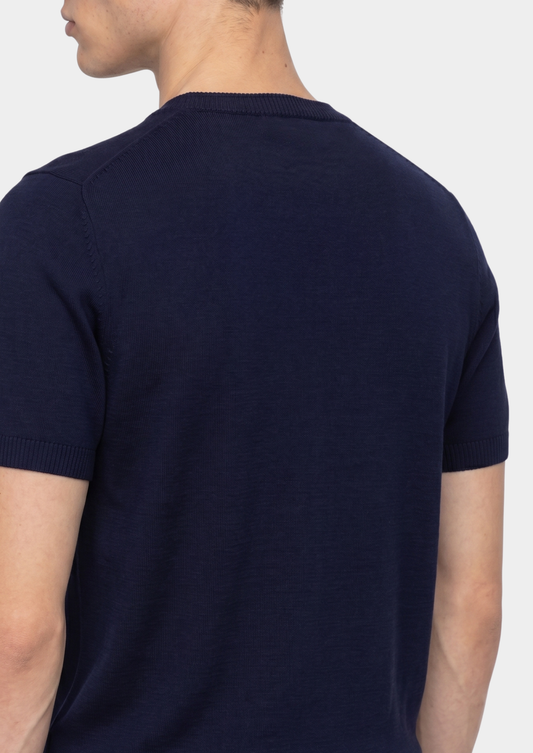 Essential Navy Blue Knitted Crewneck T-Shirt, view 2