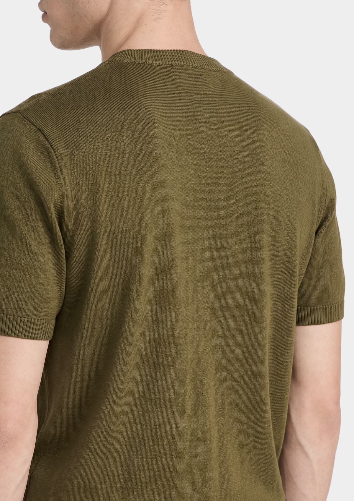 Essential Olive Knitted Crewneck T-Shirt, view 3