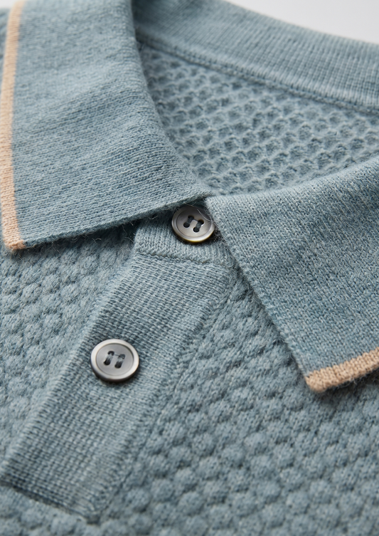 Premium Cashmere Sea Blue Two-Tone Polo, view 2
