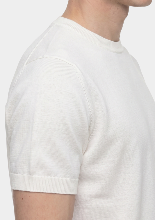 Essential White Knitted Crewneck T-Shirt, view 2