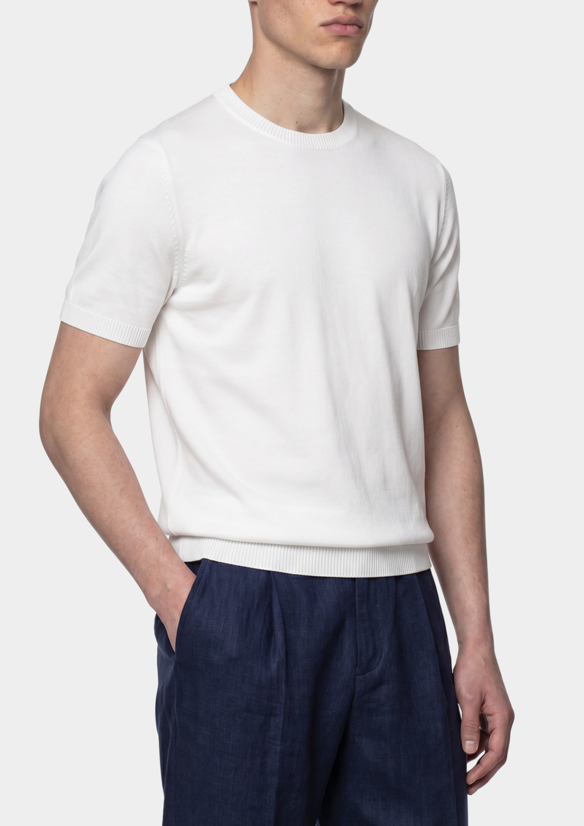 Essential White Knitted Crewneck T-Shirt, view 7