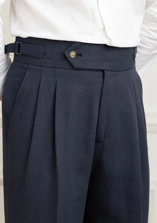 Ercolano Pleated Coastal Trousers - Navy Blue, view 2
