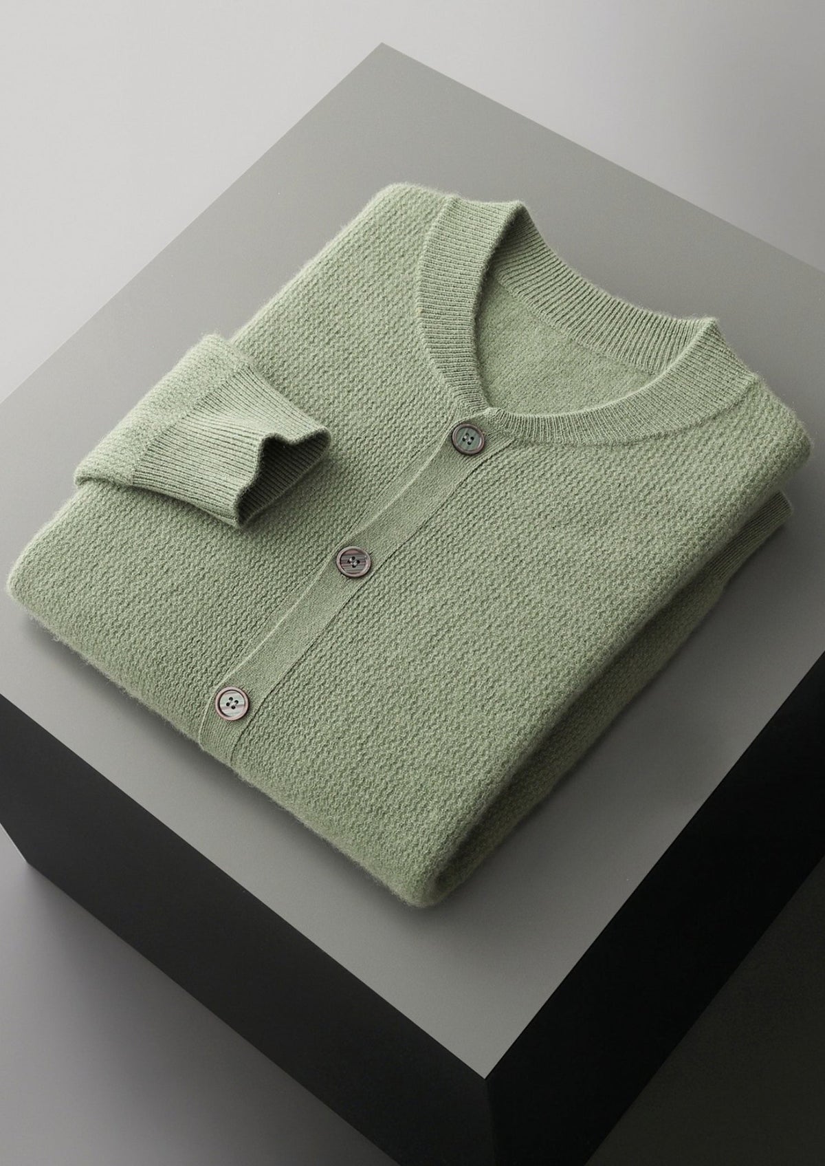 Pure Extra-Fine Merino Wool Textured Button Cardigan, view 19