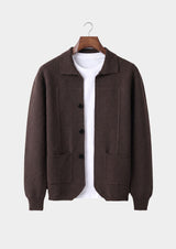 Pure Extra-Fine Merino Wool Dark Brown Button Overshirt