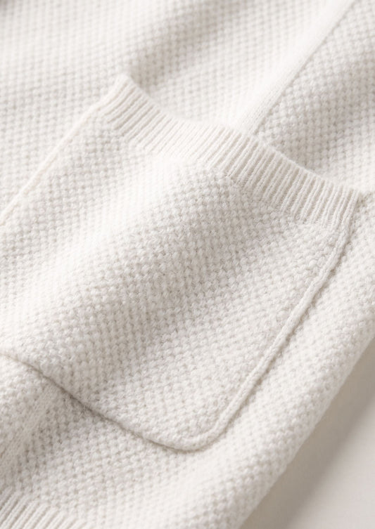 Pure Extra-Fine Merino Wool Ivory Button Overshirt, view 2