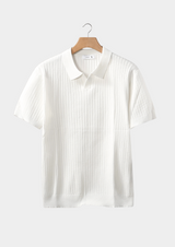 Polo côtelé sans boutons blanc