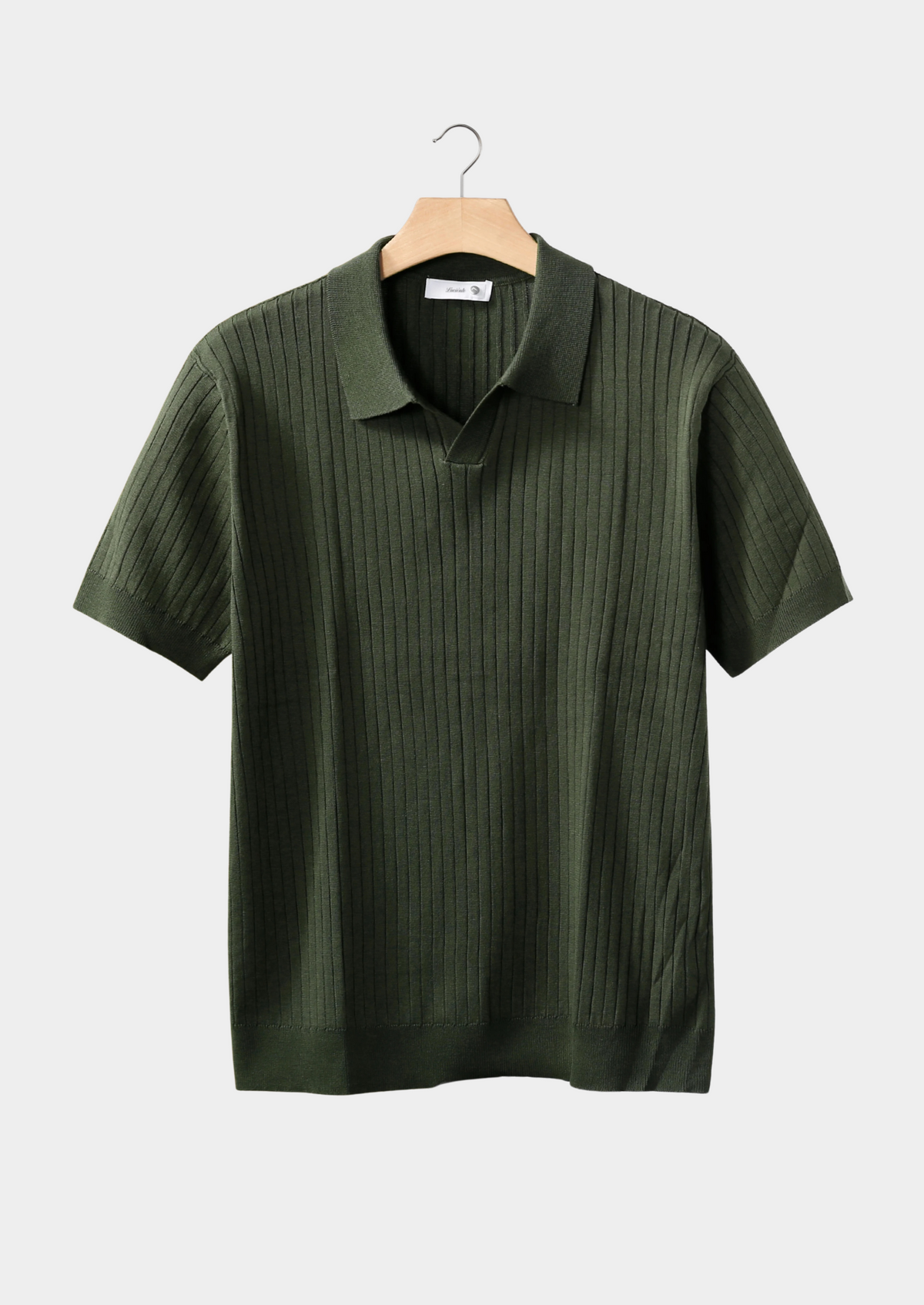 Olive Ribbed Buttonless Polo, view 1