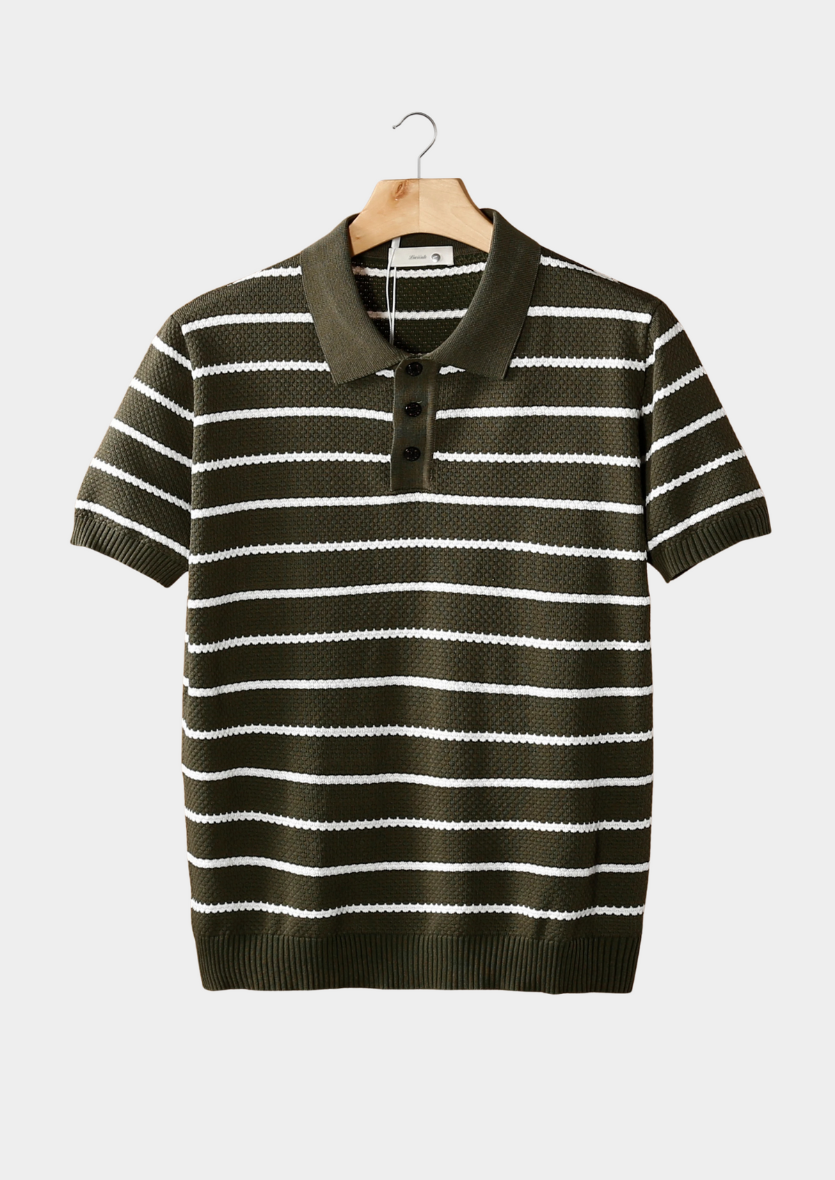 Olive Striped Textured Button Polo, view 1