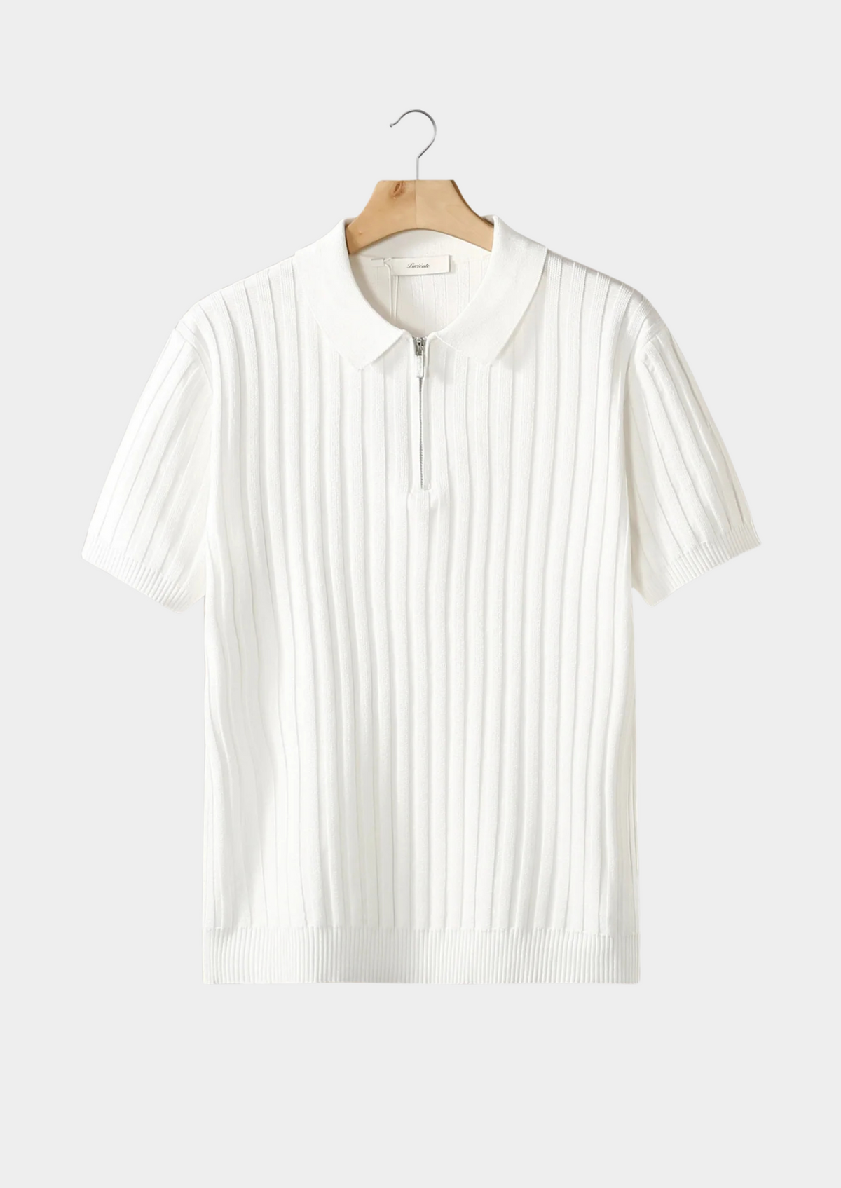 White Ribbed Zipper Polo, view 1
