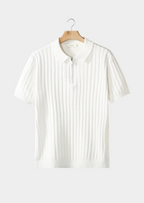 Polo côtelé à zip blanc