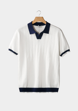 Polo texturé à contraste blanc