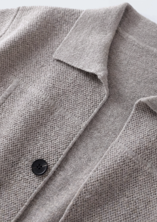 Pure Extra-Fine Merino Wool Greige Button Overshirt, view 2