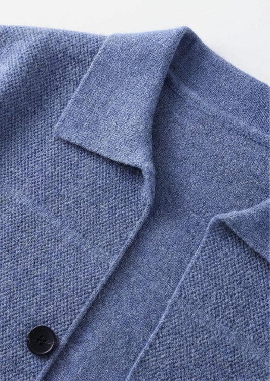 Pure Extra-Fine Merino Wool Sea Blue Button Overshirt, view 2